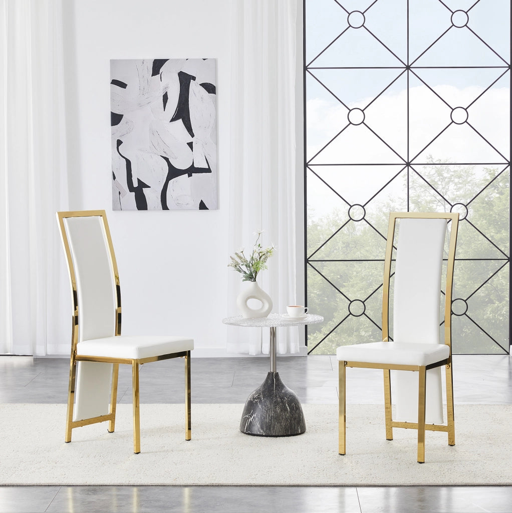 Set di 2 sedie da pranzo moderne bianco e oro con schienale alto; in PU e metallo; 109 cm
