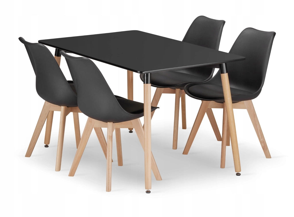 Set tavolo rettangolare VALORA YURO con 4 sedie RIXK nere 120x80 cm