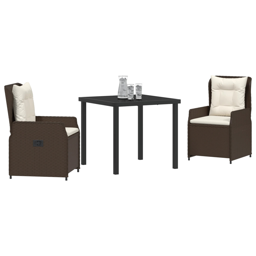 Set da Pranzo in Giardino di 3 Pezzi Marrone in Polyrattan