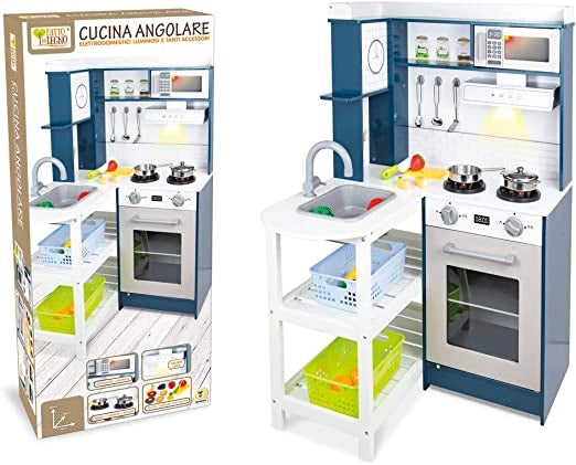 Cucina Legno Angolare per Bambini con Elettrodomestici Luminosi e sonori Cucina Bambini Legno Giocattolo Accessori Gioco