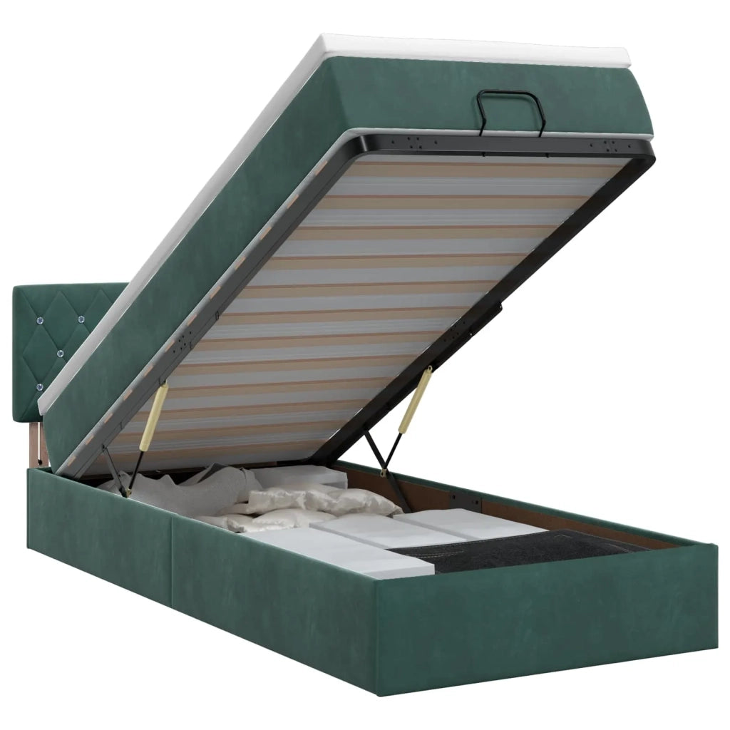 Letto ottomano con materasso Verde Scuro 100 x 200 cm Velluto 3457632