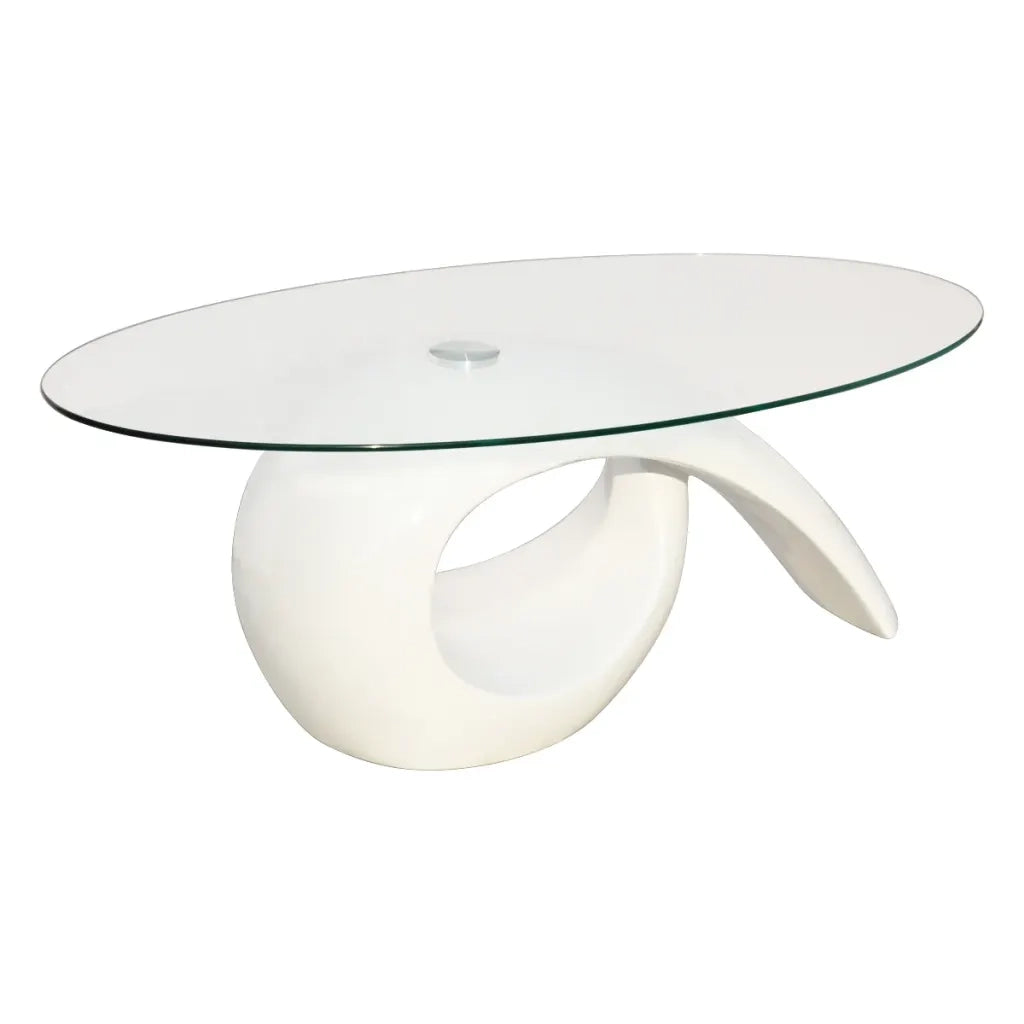 Tavolino da CaffÃ¨ con Ripiano Ovale in Vetro Bianco Lucido  cod mxl 29734