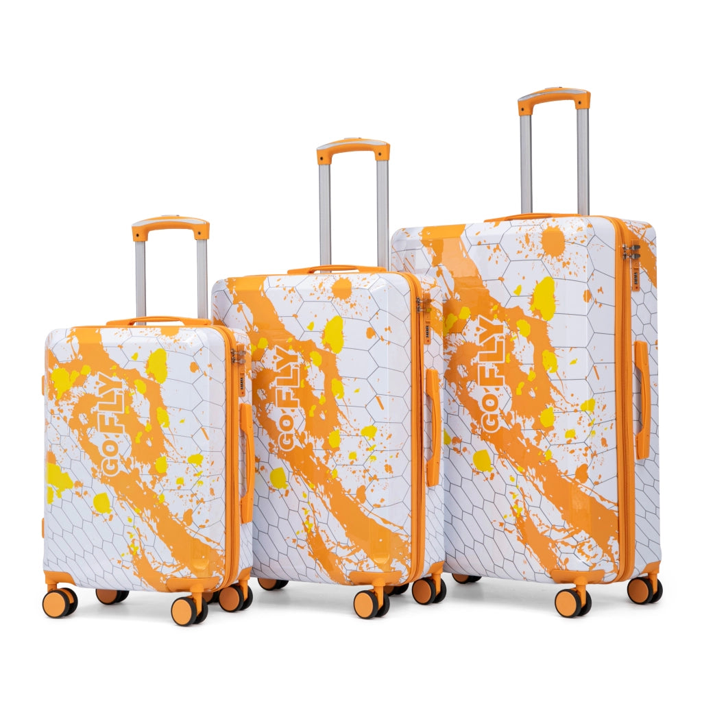 Set di 3 valigie da 20"/24"/28" in materiale PC con stampa fantasia e lucchetto a combinazione (arancione)