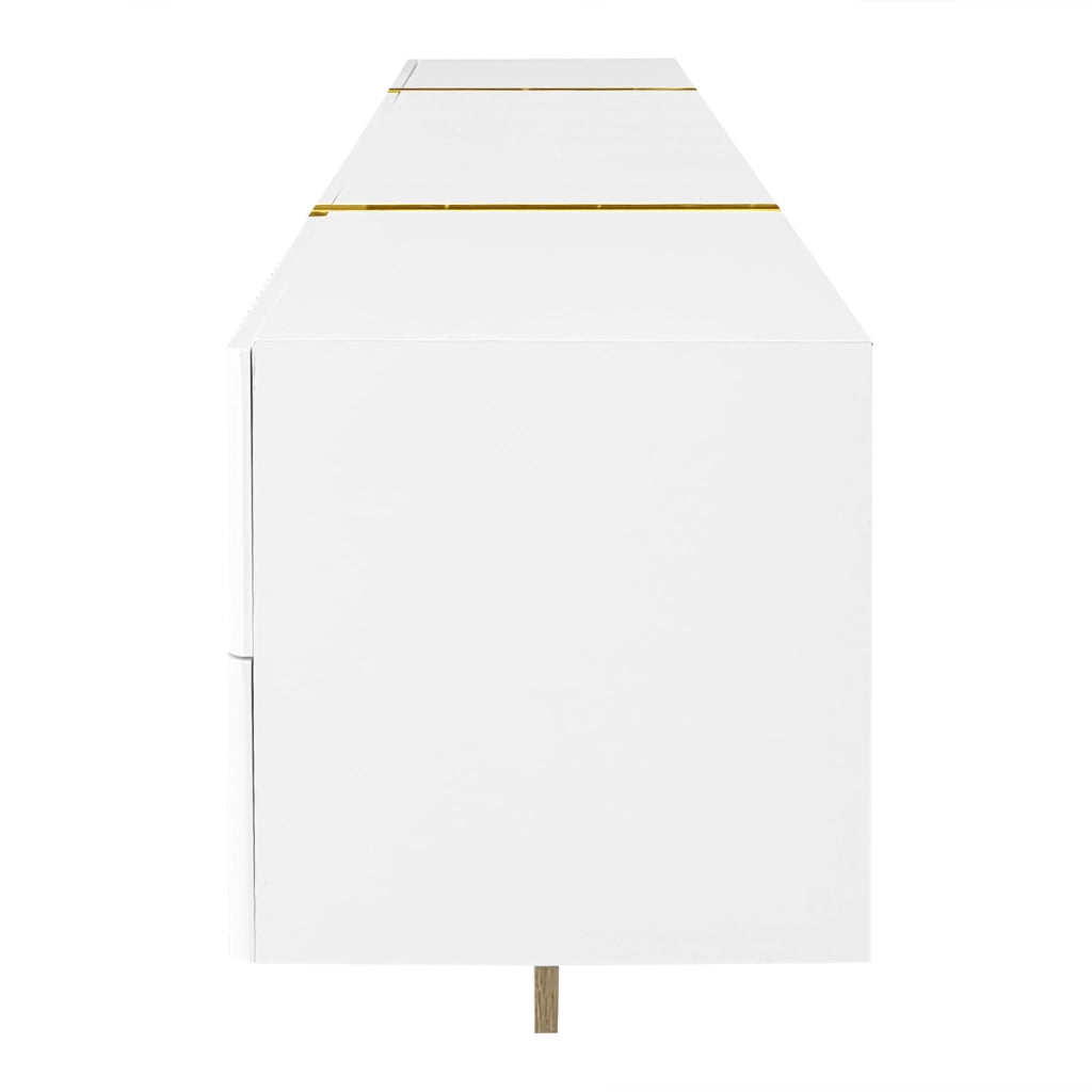 Mobile porta TV con 3 ante e 2 cassetti in MDF e pannello truciolare bianco e oro con venatura legno 190 × 35 × 45 cm