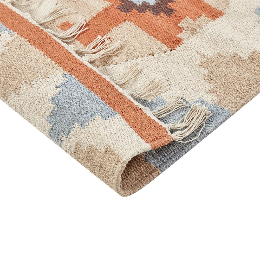 Tappeto Kilim in cotone multicolore 80 x 150 cm reversibile con motivo geometrico rettangolare Tradizionale