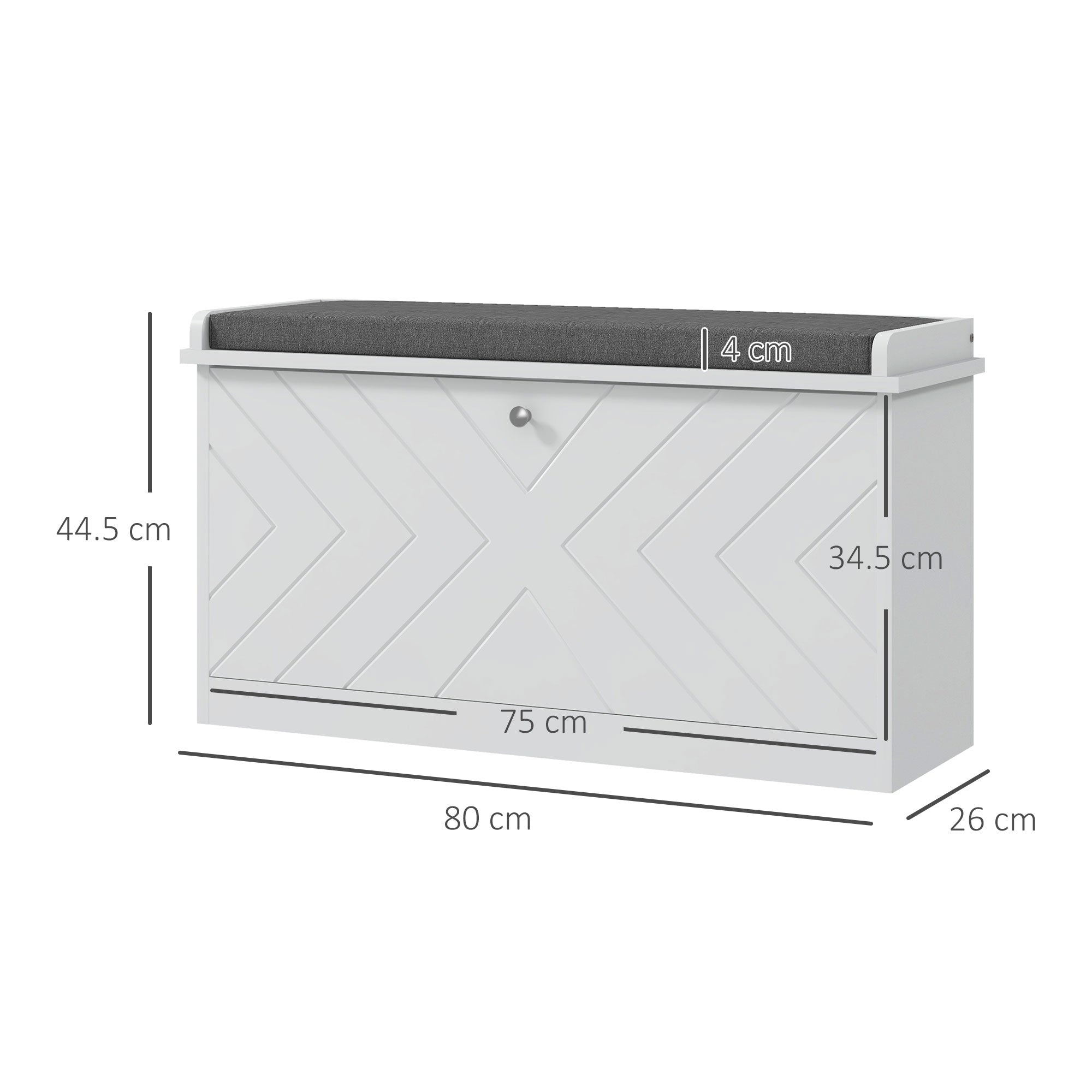 Panca Scarpiera Salvaspazio 8 Paia di Scarpe 80x26x44,5 cm con Cuscino e Cassetto Ribaltabile Bianco