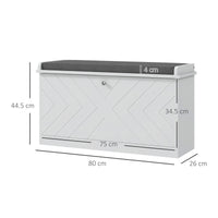 Panca Scarpiera Salvaspazio 8 Paia di Scarpe 80x26x44,5 cm con Cuscino e Cassetto Ribaltabile Bianco