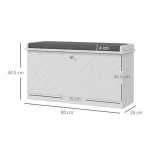 Panca Scarpiera Salvaspazio 8 Paia di Scarpe 80x26x44,5 cm con Cuscino e Cassetto Ribaltabile Bianco
