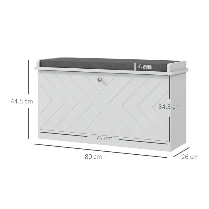 Panca Scarpiera Salvaspazio 8 Paia di Scarpe 80x26x44,5 cm con Cuscino e Cassetto Ribaltabile Bianco