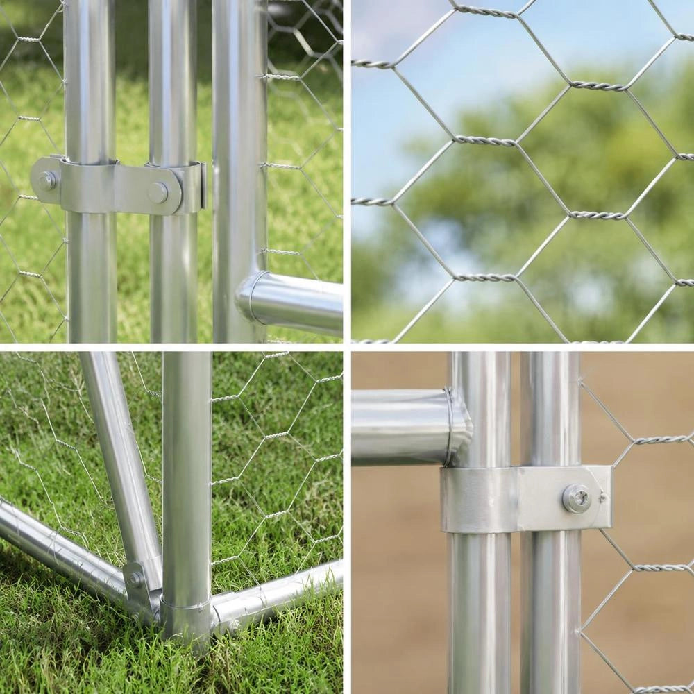Outdoor Dog Kennel, Silver, 2x2x2 M, Galvanized Steel