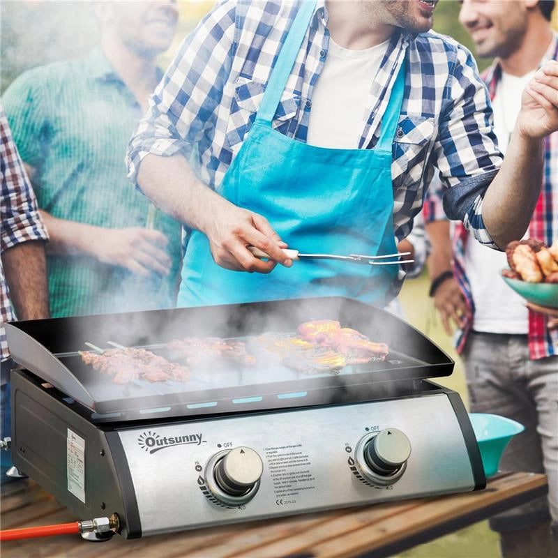 PIASTRA BARBECUE A GAS DA TAVOLO CON 2 BRUCIATORI E POTENZA 6KW, 48.5X46X21CM, NERO