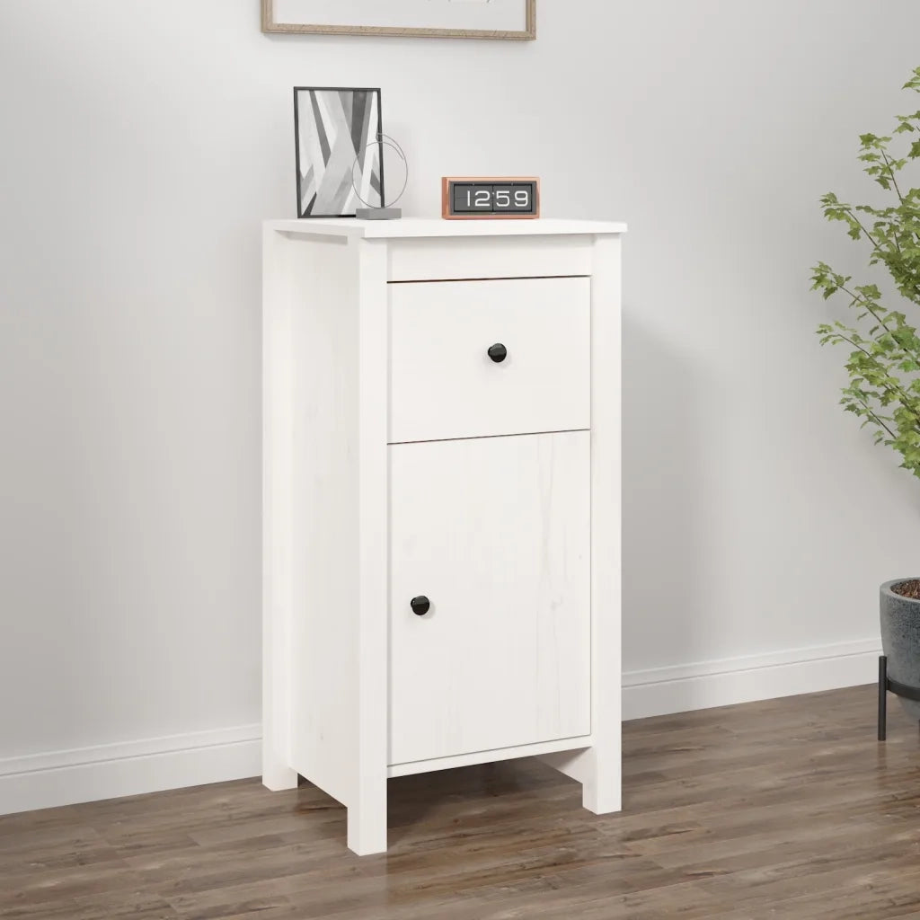 Credenza Bianca 40x35x80 cm in Legno Massello di Pino 813756