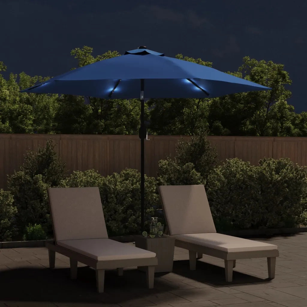 Ombrellone da Esterni con LED e Palo in Acciaio 300 cm Azzurro 47135