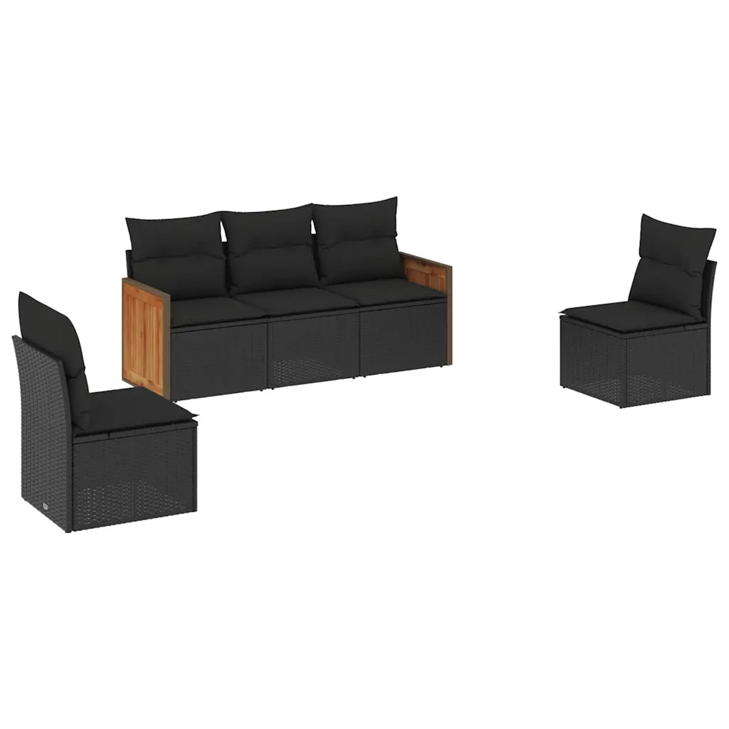 Set Divani da Giardino 5 pz | Set Salotto da Giardino con Cuscini in Polyrattan Nero