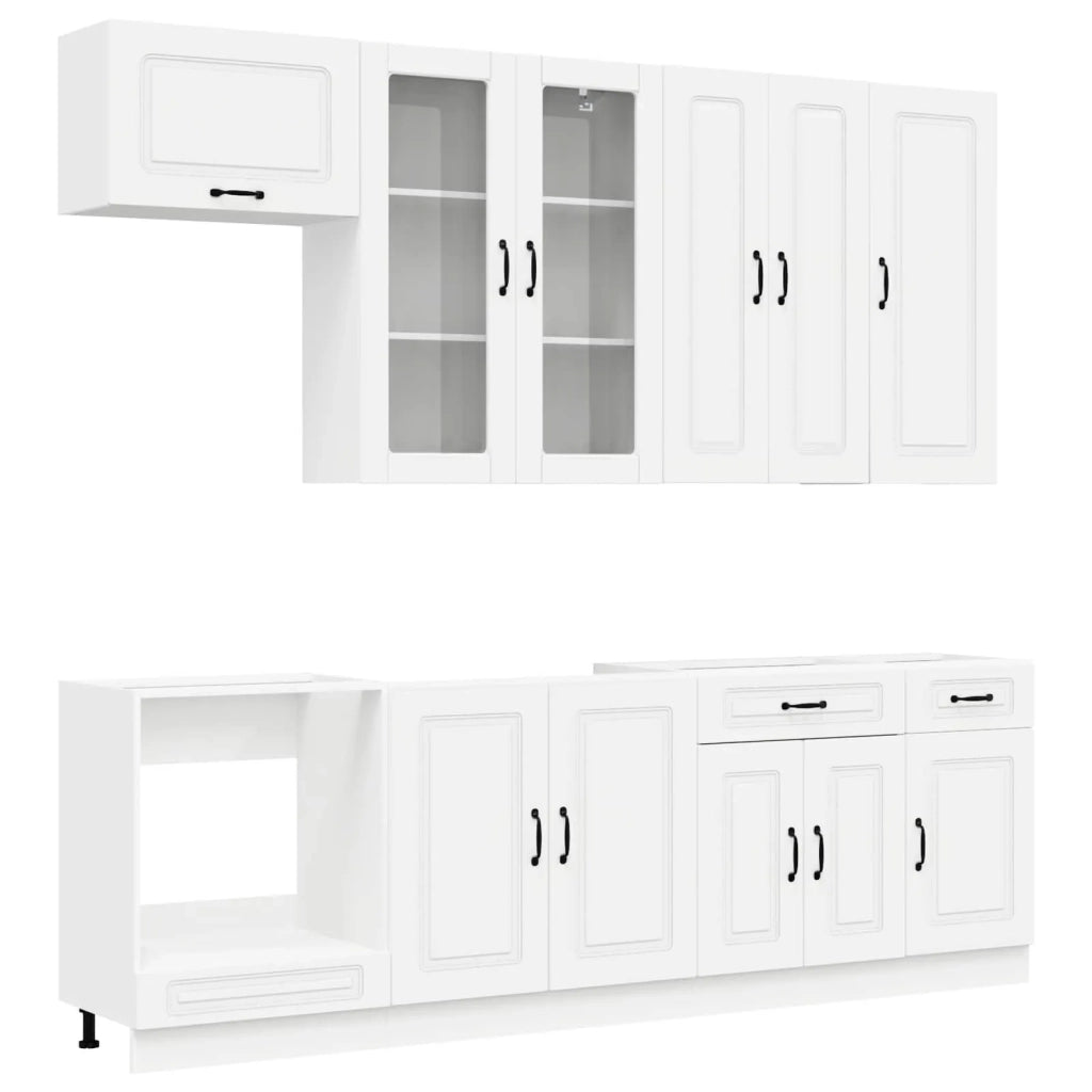 Set di armadi con cassetto 8 pcs Bianco Legno multistrato 3438193