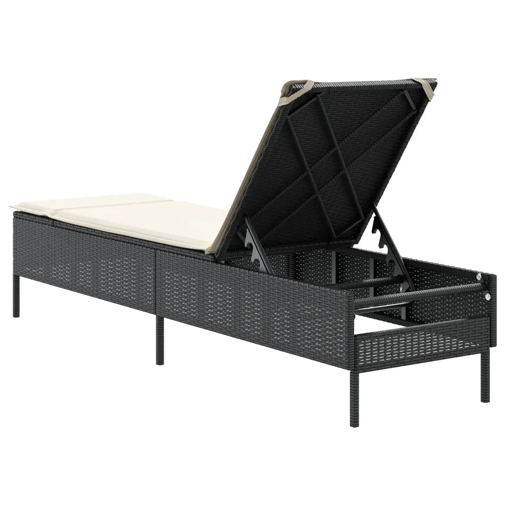 Lettino Prendisole con Cuscino Nero in Polyrattan 4002719