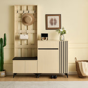 Mobile da ingresso con panca, appendiabiti e credenza con 2 ante, 1 cassetto e ripiani regolabili in MDF effetto legno