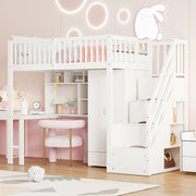 Letto soppalco di deposito; 90x200cm; armadio; scaffale; scrivania; scale; bianco