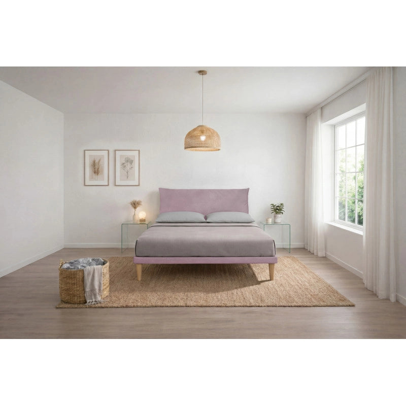 Letto imbottito Letto Matrimoniale alla Francese 140x190 cm Soft - Con rete,Glicine,Microfibra