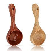 Set di Cucchiai in Legno Massello - 2 Pezzi - Manico Lungo - Prodotto Sostenibile - Progettazione Ergonomica - Disegno a Gancio per l'Appoggio