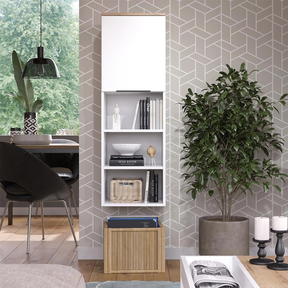 Armadio universale Wido, Bianco/Sonoma, 40.2 x 120 cm con una porta, adatto per la conservazione di oggetti domestici