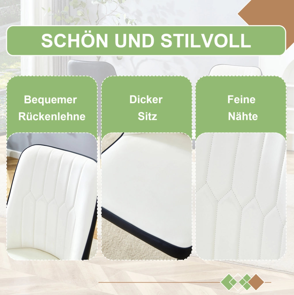 Set di 2 sedie da pranzo moderne in PU nero e bianco con gambe in metallo nero