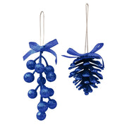 Pigne e bacche glitter blu 6-13 cm prezzo caduno indicare la preferenza