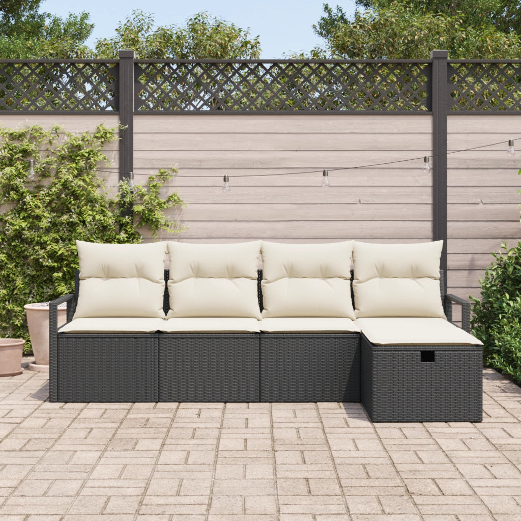 Set Divano da Giardino da 5 Pezzi con Cuscini Polyrattan Nero