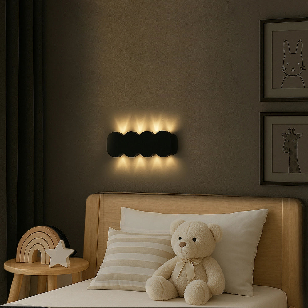 Applique da Muro LED 8 Luci Bianco Caldo Esterno Interno Alluminio 21x8x3 cm Nero