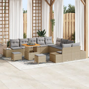 Set Divano Giardino 13 Pezzi con Cuscini Beige Polyrattan Acacia