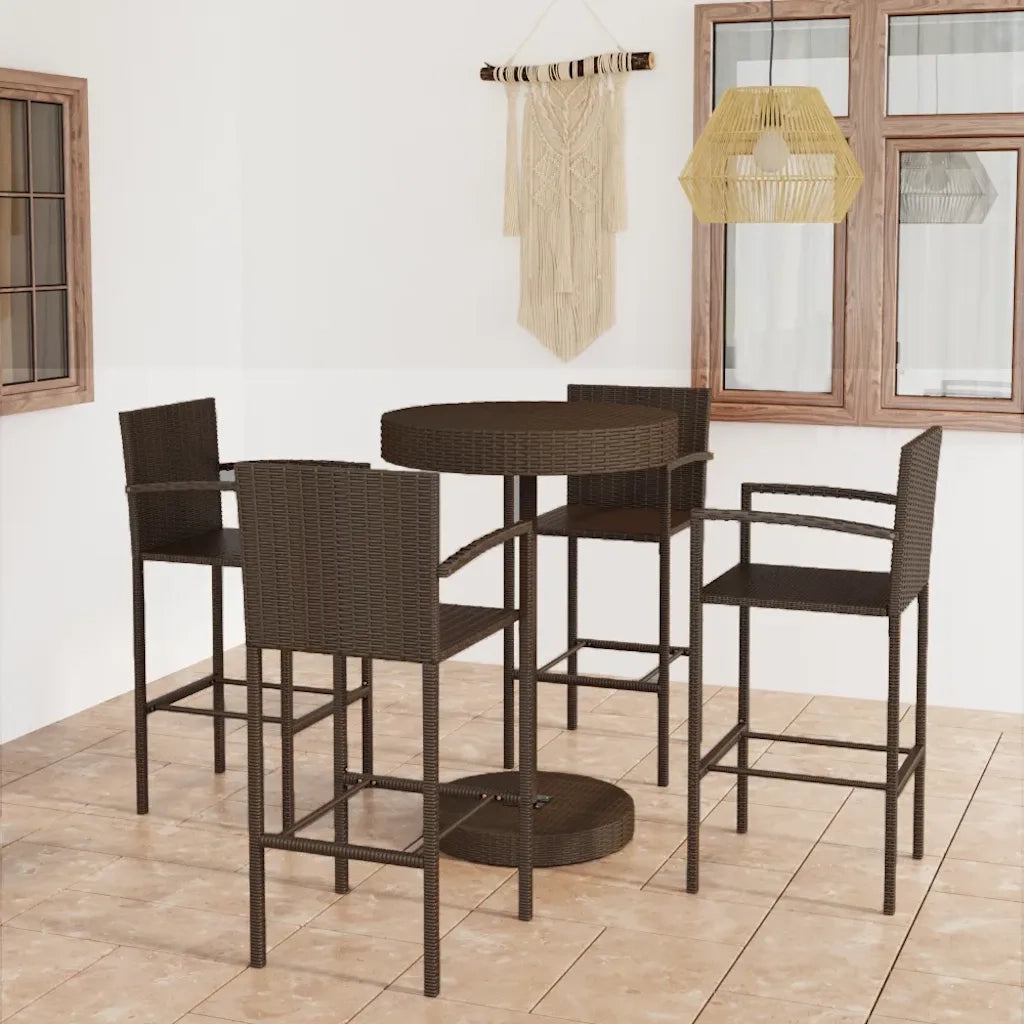 Set da Bar da Giardino 5 pz in Polyrattan Marrone cod mxl 34955