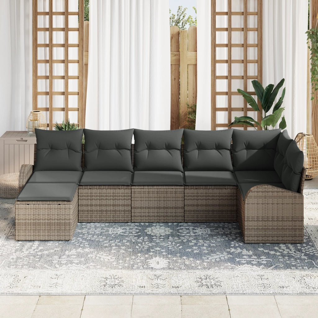 Set di divani da giardino  7 Pezzi con Cuscini Grigio Rattan Sintetico