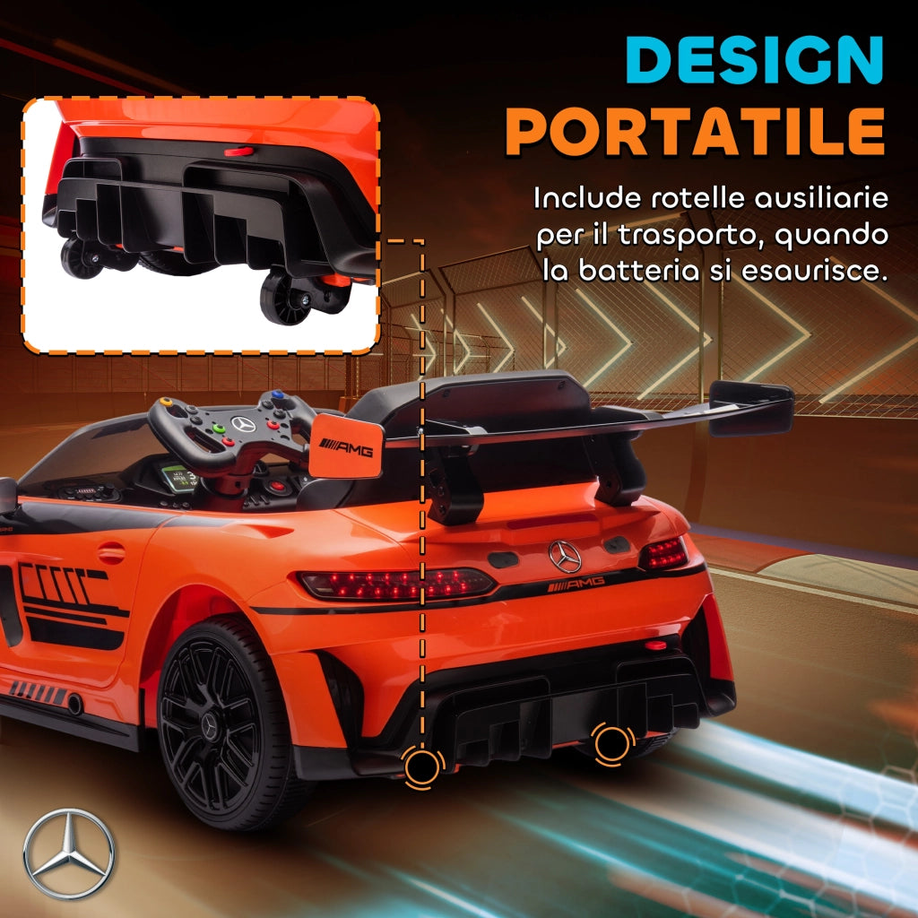 Macchina Elettrica Bambini 3-8 Anni Licenza Ufficiale Mercedes AMG 12V con Telecomando Luci LED Arancione