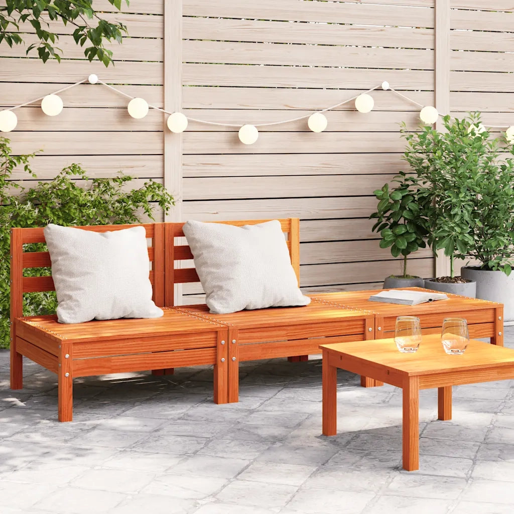 Divano da esterno-Divano da Giardino a 3 Posti Marrone Cera Legno Massello Pino 872932