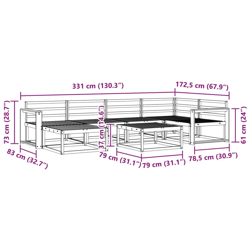 Set di divani da esterno 7 pcs Bianco Legno di Acacia Massello 3386728