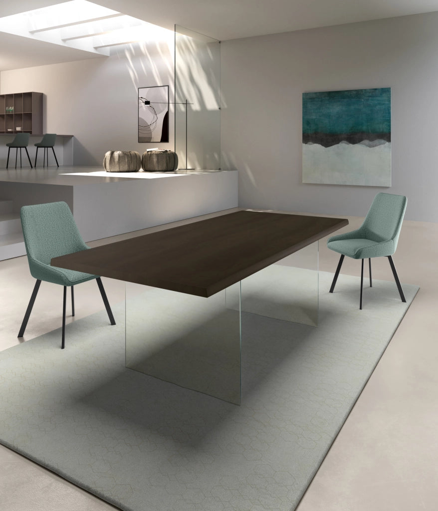 Tavolo Fisso Snooker 200x100 cm, Top in Rovere Termocotto Impiallacciato con Bordo Massellato e Gambe in Vetro Temperato Trasparente