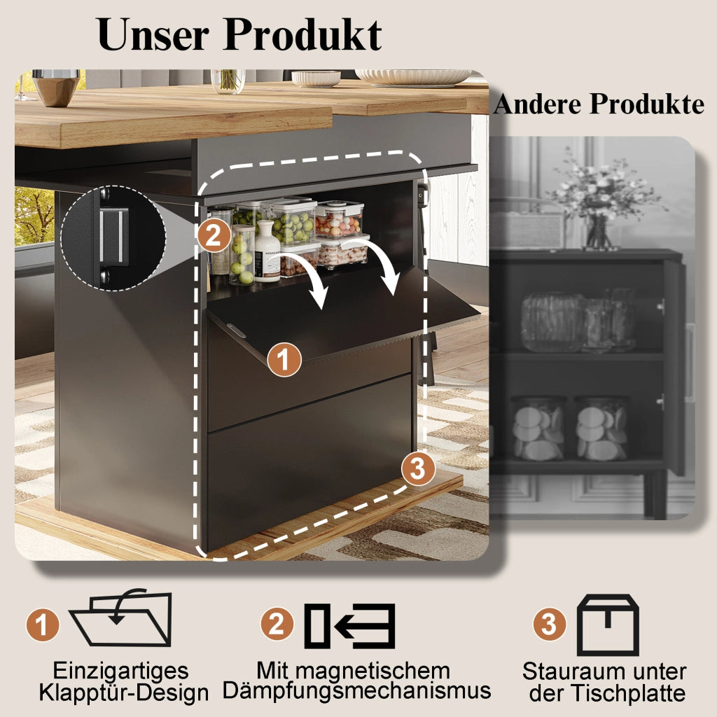 TAVOLO Allungabile 110-140x80 cm MDF Nero/Naturale