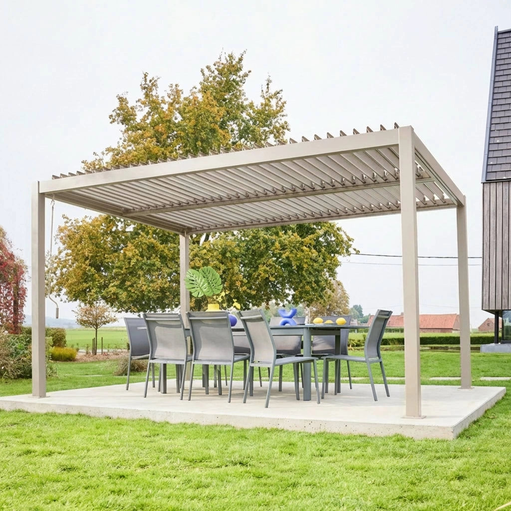 Pergola bioclimatica 3x4m in alluminio e acciaio, lamelle orientabili
