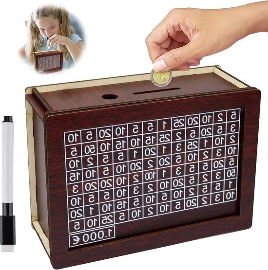 Cassa di Risparmio in Legno per Bambini e Adulti - Aiuta i Bambini a Risparmiare - Contenitore di Risparmio per la Toletta (1000€)