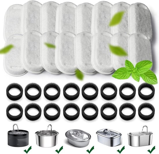Filtro per secchielli per cani, confezione da 32 pezzi, Adatto per secchielli per animali domestici e cani in acciaio inossidabile da 67 oz/2 L regolabili per la casa (confezione da 16+16 pezzi)