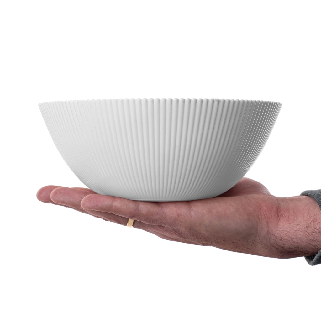 Set di 3 ciotole da insalata KADAX in vetro da 20 cm per zuppe e snack, bianche, scanalate.