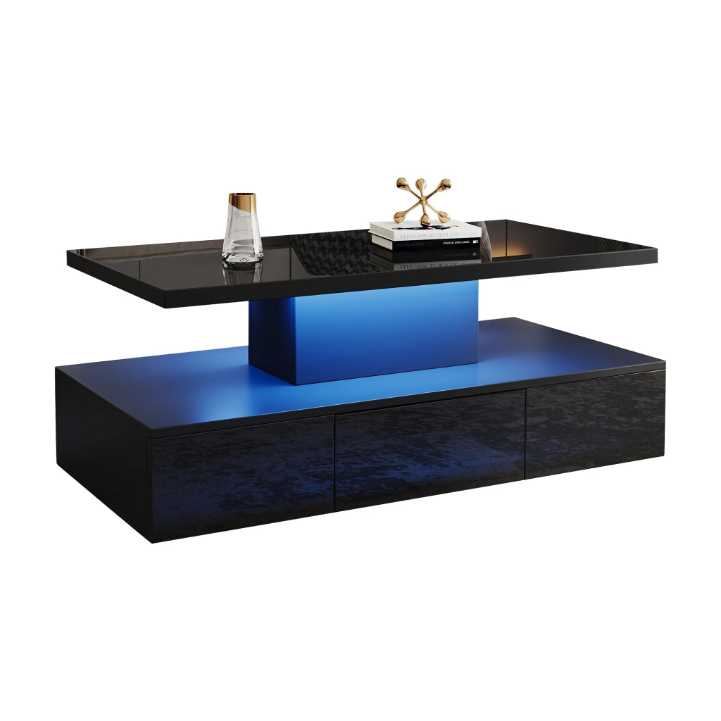 Tavolino da caffè con 1 cassetto; LED e ripiano aperto per soggiorno; nero 100x50x39 cm