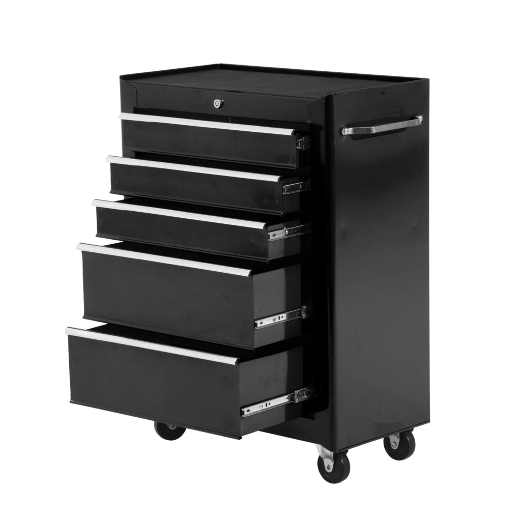 Carrello Porta Attrezzi 5 Cassetti con Chiave e Ruote Nero
