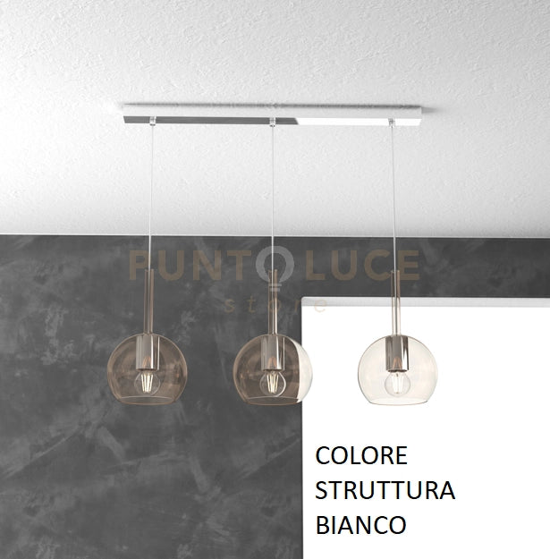 SOSP. BIANCO RETTANGOLARE 3 LUCI VETRI TUTTI PICCOLO AMBRA 1155BI-S3 RP-AM