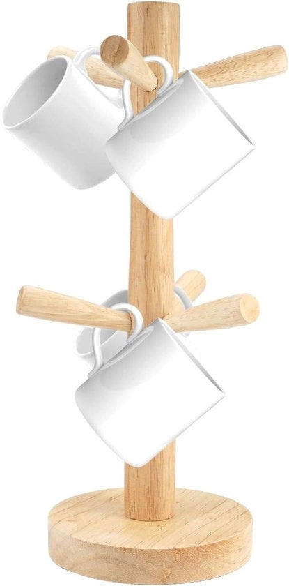 Mokkenrek in Legno con 6 Ganci - Con Gomma Naturale - Antimuffa - Tavolo per Caffè in Legno per la Cucina