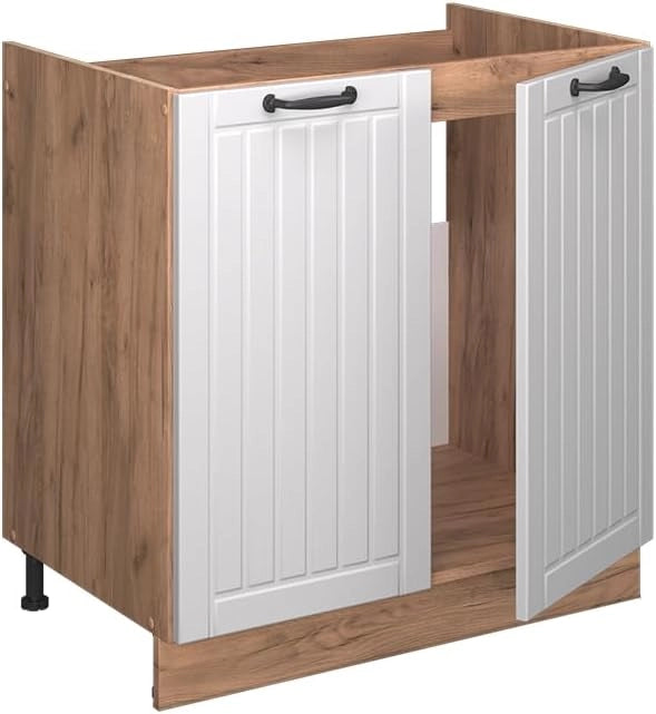 Mobile lavello cucina Fame-Line, Bianco casa di campagna, 80 cm, PL Antracite