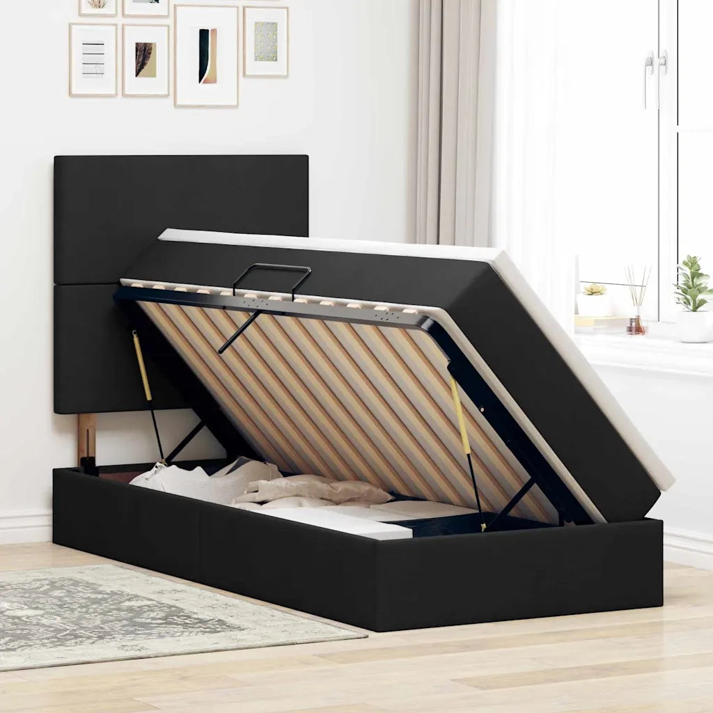 Letto con contenitore e LED con led Nero 90 x 190 cm Poliestere
