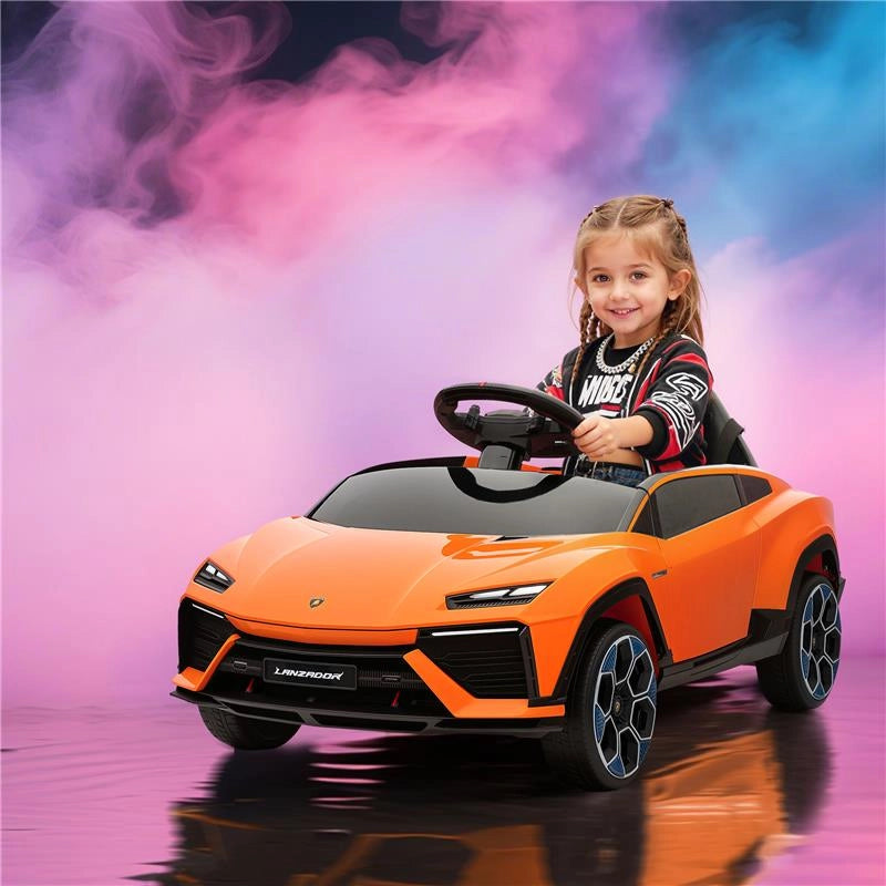 MACCHINA ELETTRICA PER BAMBINI LICENZA LAMBORGHINI CON CLACSON E TELECOMANDO, 101.5X49X43 CM, ARANCIONE