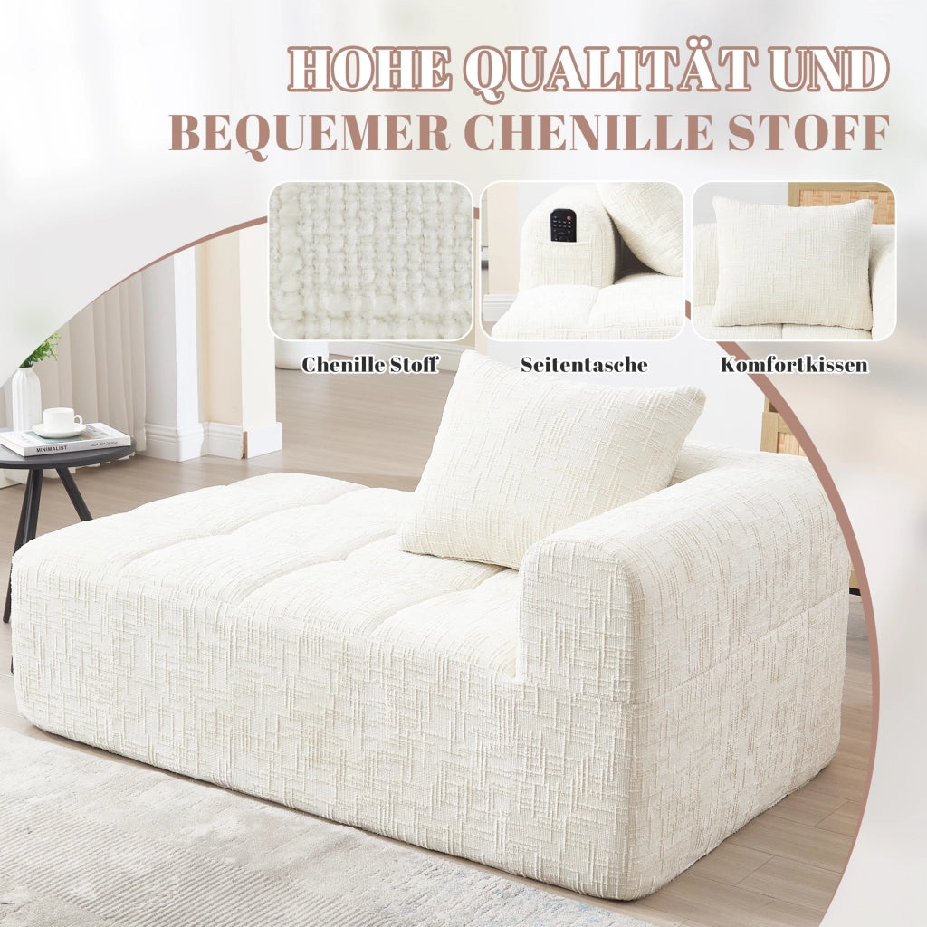 DIVANO Chaise Longue 158x90x60 cm Chenille Beige con cuscino