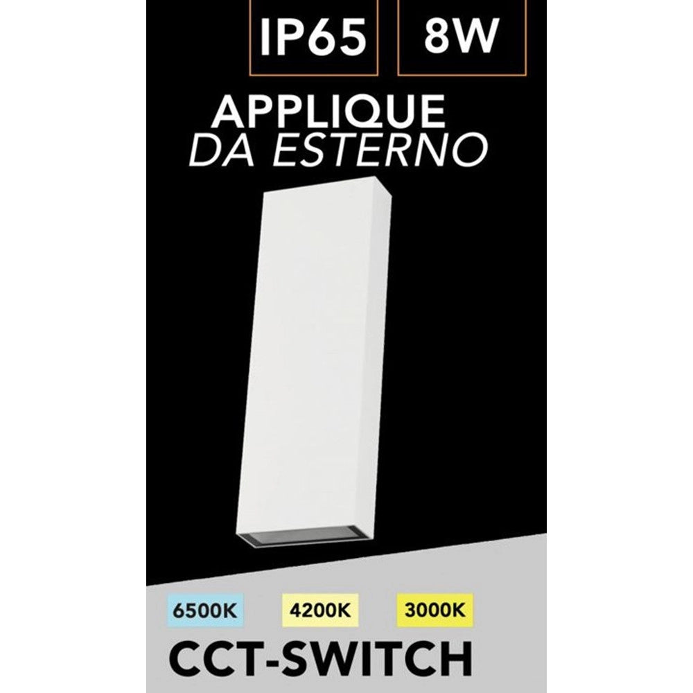 Trade Shop - Applique Da Esterno Rettangolare A Doppia Emissione Di Luce 8w Tecnologia Cct Ip65 2750-3c - Bianco